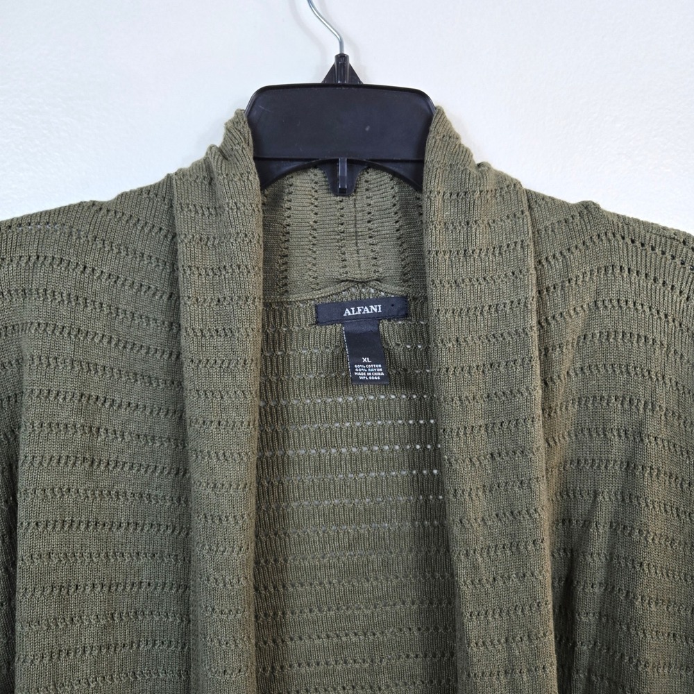 Alfani Womens Olive Green Boho Open Front Short Sleeve Knit Duster XL Minimalist - Picture 2 of 7